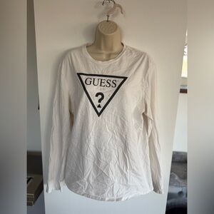 Guess Cream Logo Long Sleeve Tee